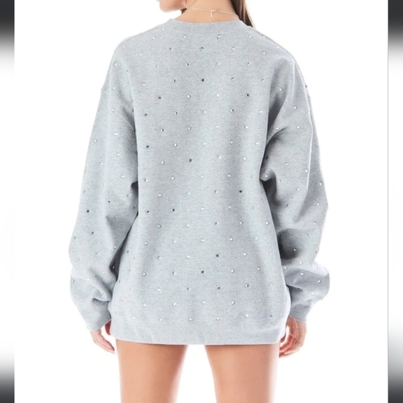 CAMAR OVERSIZED RHINESTONE CREW NECK SWEATSHIRT TUNIC DRESS IN GREY SIZE S - Picture 2 of 16